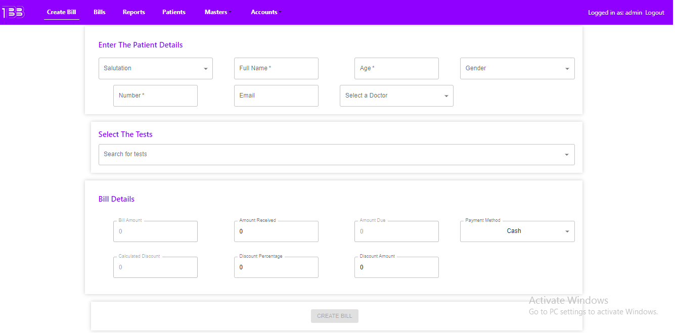 Patient Registration and Billing - Lab Management Software